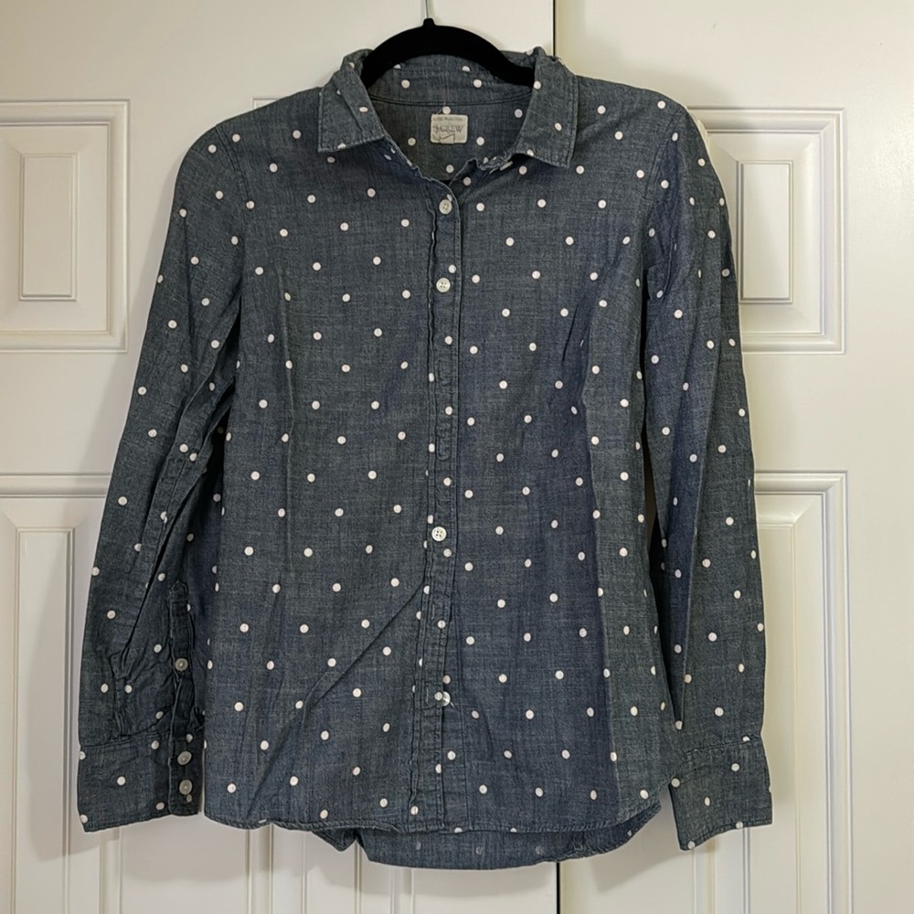 J.Crew Cotton Polkadot Chambray Button Up Shirt